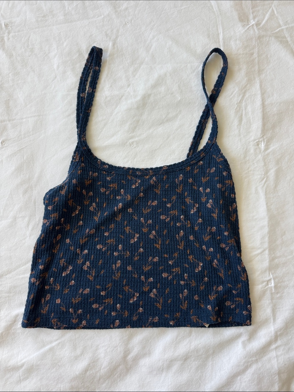 Women's Navy Floral Ribbed Cami Tank Top